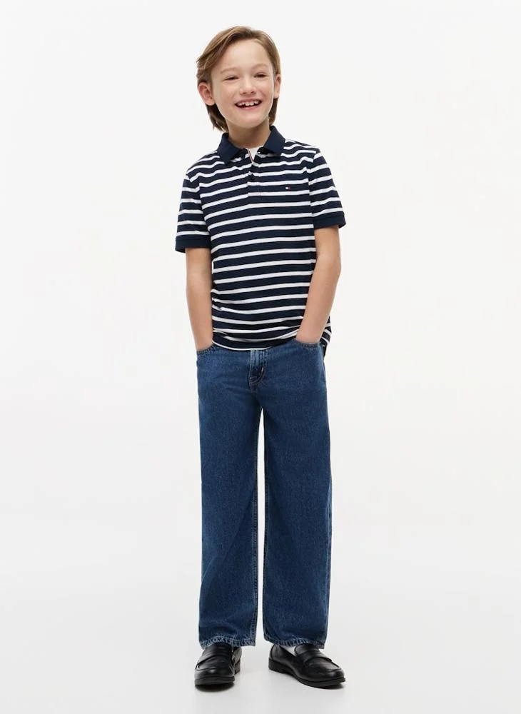 Tommy Hilfiger Navy Stripe Essential Regular Fit Flag Embroidery Polo Shirt for Men | Best Price UAE
