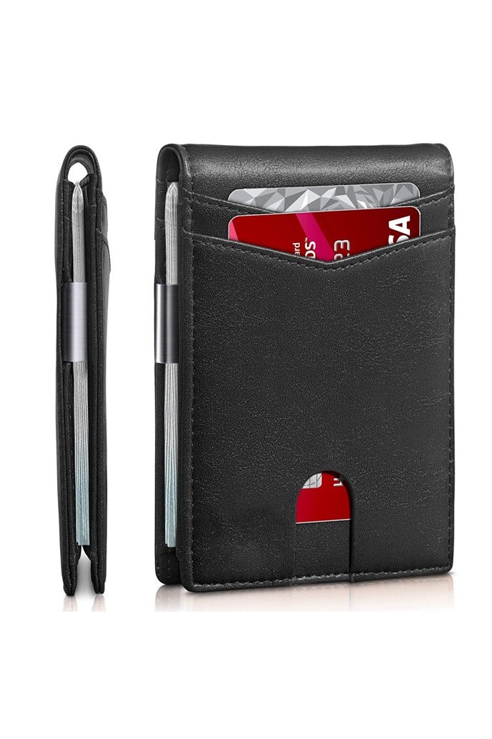 Slim Wallets for Men, Leather Money Clip Mens Wallet, RFID Blocking Front Pocket Bifold Wallet - Image 1