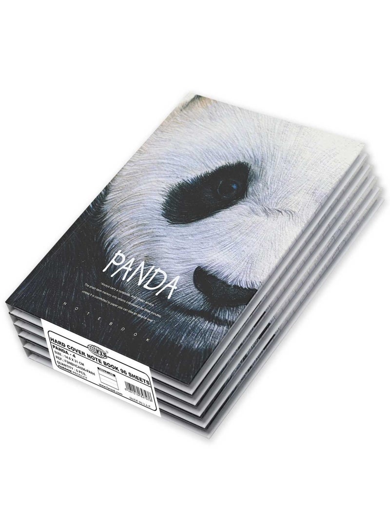 FIS 5 Pieces Hard Cover Notebook 96 Sheets A5 Panda Design - Image 1