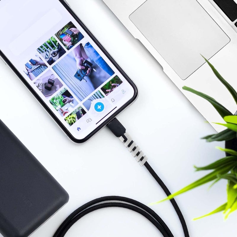 CERLINK (35 قطعة - أسود/رمادي) واقي كابل الشاحن الحلزوني لحماية كابل البيانات وحفظ كابل الشحن وغطاء كابل الحماية وسماعات الأذن وماك بوك ولابتوب وهاتف محمول - Image 3