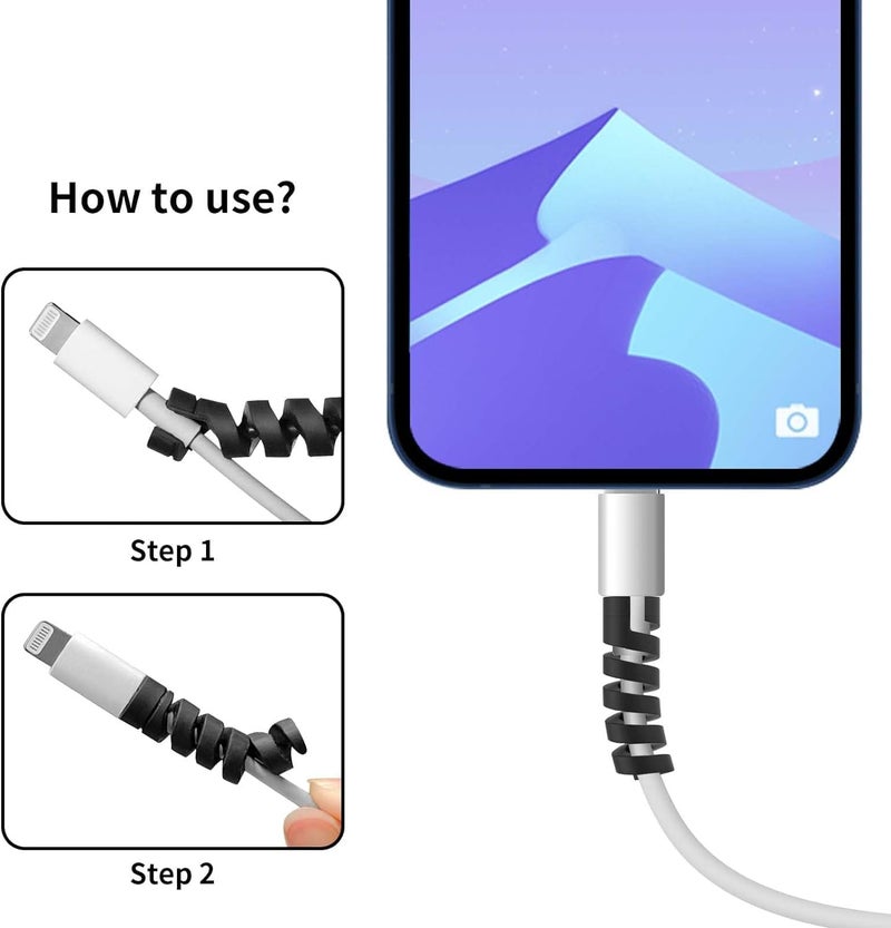 CERLINK (35 قطعة - أسود/رمادي) واقي كابل الشاحن الحلزوني لحماية كابل البيانات وحفظ كابل الشحن وغطاء كابل الحماية وسماعات الأذن وماك بوك ولابتوب وهاتف محمول - Image 5