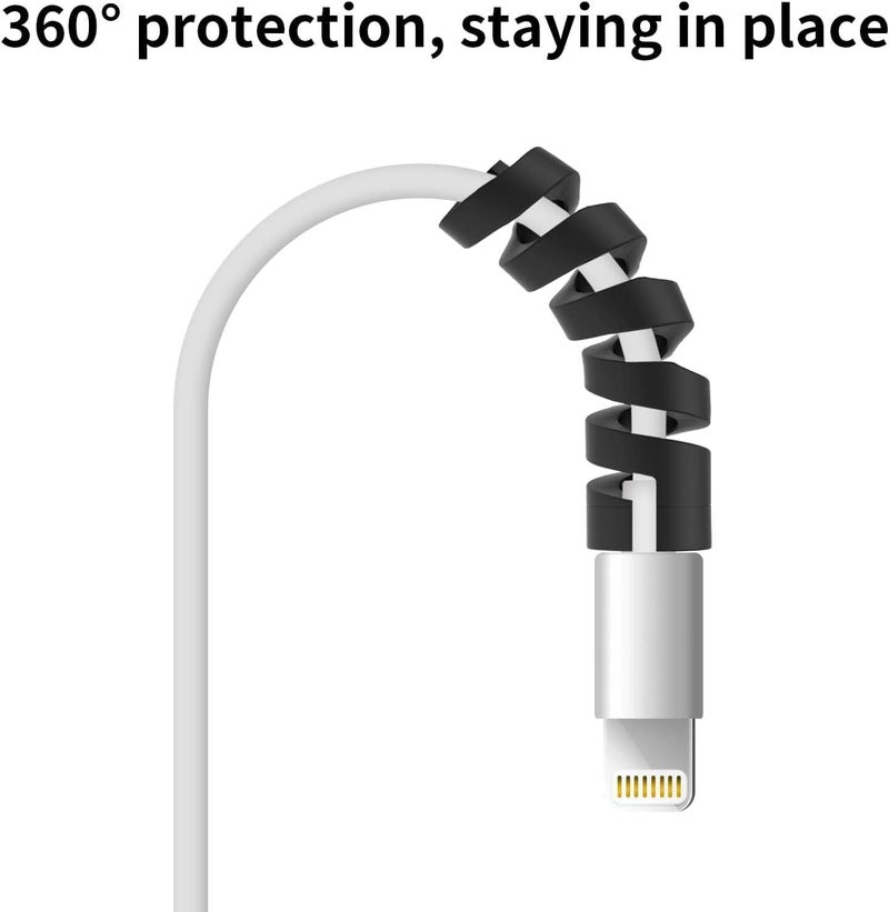 CERLINK (35 قطعة - أسود/رمادي) واقي كابل الشاحن الحلزوني لحماية كابل البيانات وحفظ كابل الشحن وغطاء كابل الحماية وسماعات الأذن وماك بوك ولابتوب وهاتف محمول - Image 4