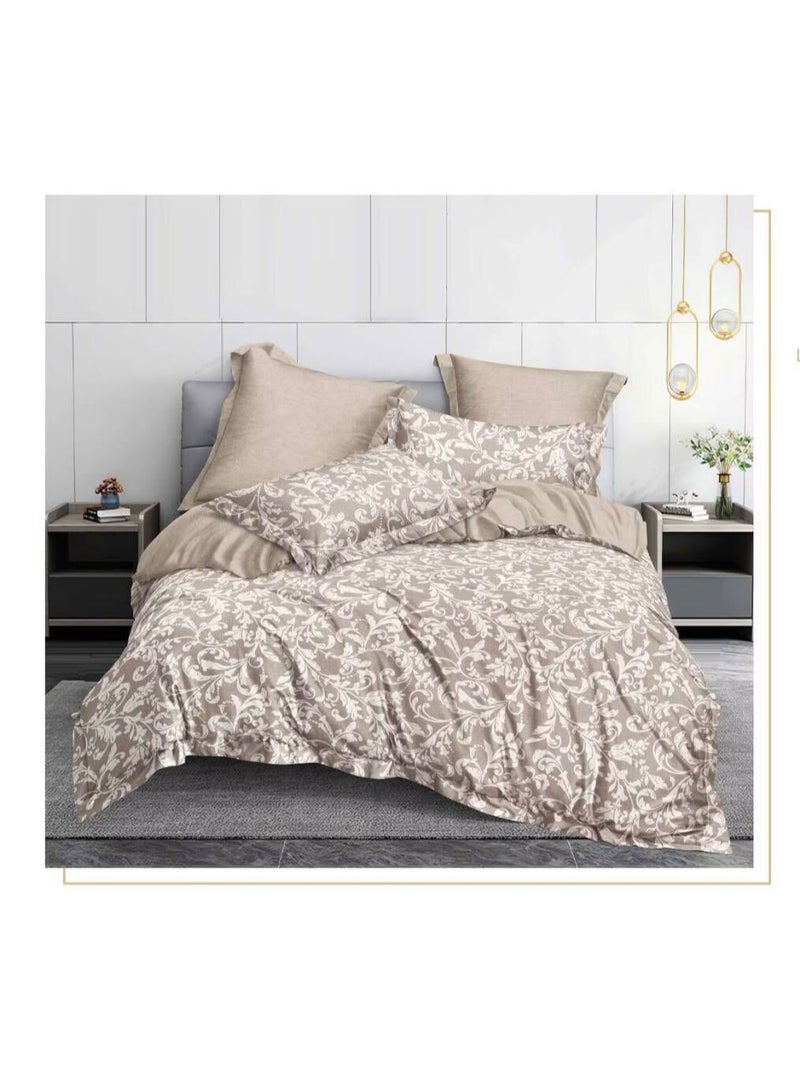 طقم مفروشات فاخر بحجم كينج مكون من 6 قطع - تصميم بسيط، غطاء لحاف 220×240 سم مع شرشف مطاطي و4 أغطية وسائد