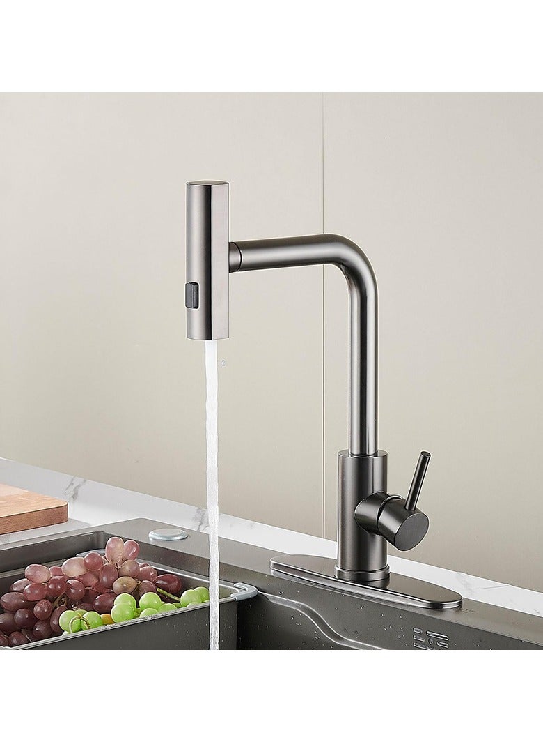 ABJ Stainless Steel Kitchen Faucet with Pull Down Sprayer – Waterfall Spout, Single Handle, 3-Function Commercial Sink Faucet with 360° Swivel and Retractable Hose - Image 1