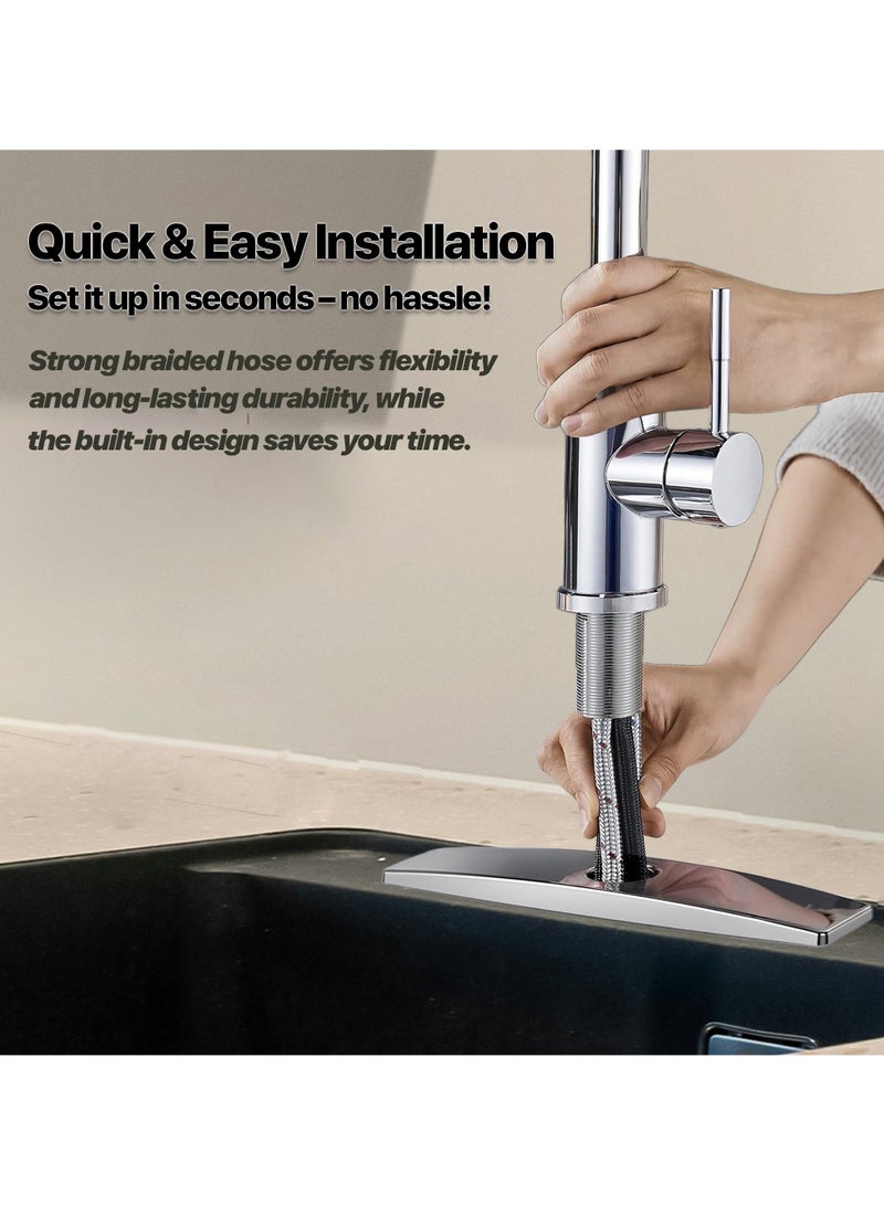 ABJ Stainless Steel Kitchen Faucet with Pull Down Sprayer – Waterfall Spout, Single Handle, 3-Function Commercial Sink Faucet with 360° Swivel and Retractable Hose - Image 5