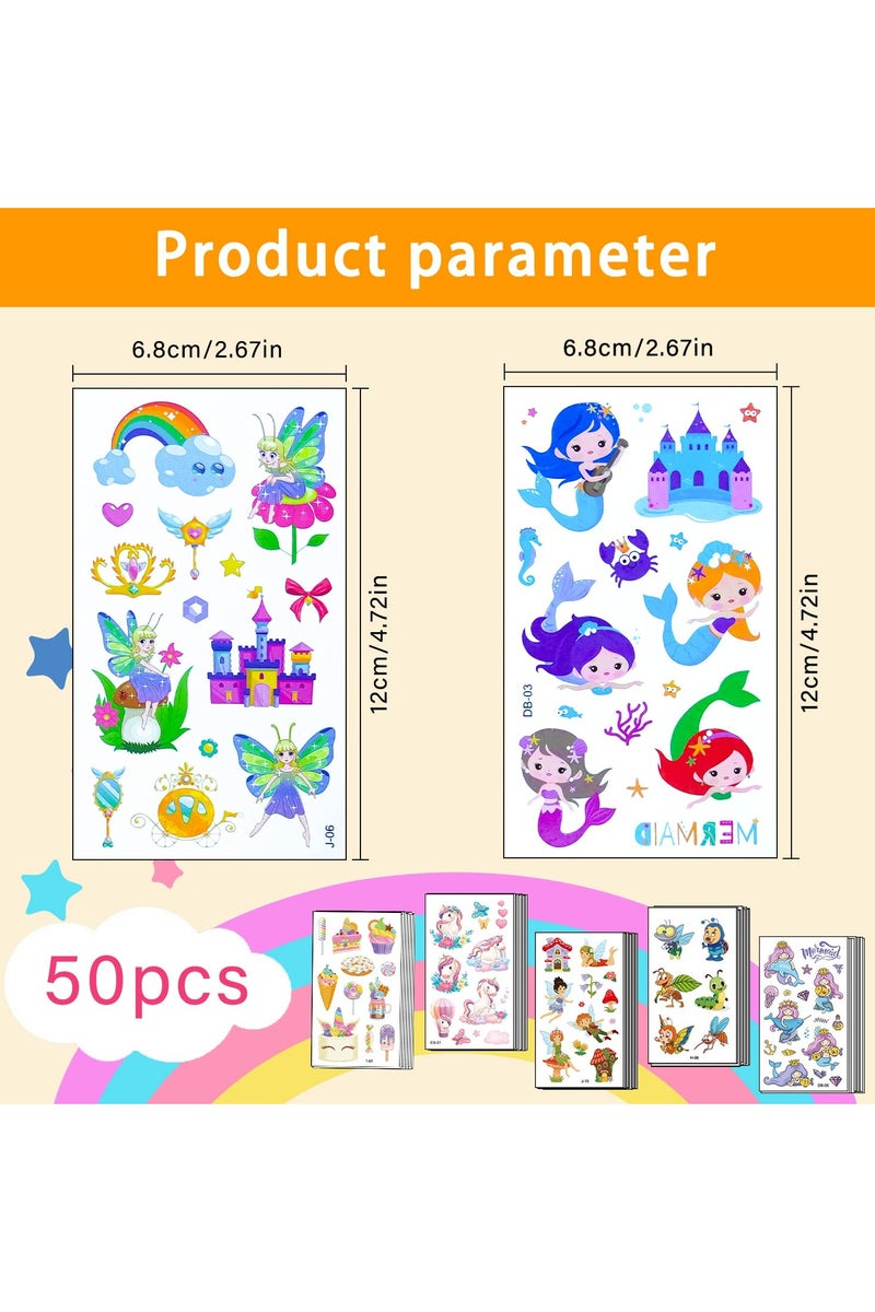 قوس قزح أورينبو 50 ورقة وشم مؤقت للأطفال، 538 قطعة وشم مزيف، حيوانات، حشرات، وحيد القرن، جنيات، حوريات البحر، مجموعة وشم لطيفة، وشم مقاوم للماء لحفلات أعياد الميلاد، لوازم هدايا، حقيبة هدايا - Image 2