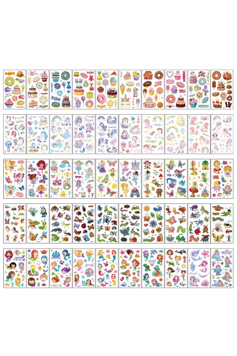 قوس قزح أورينبو 50 ورقة وشم مؤقت للأطفال، 538 قطعة وشم مزيف، حيوانات، حشرات، وحيد القرن، جنيات، حوريات البحر، مجموعة وشم لطيفة، وشم مقاوم للماء لحفلات أعياد الميلاد، لوازم هدايا، حقيبة هدايا - Image 1