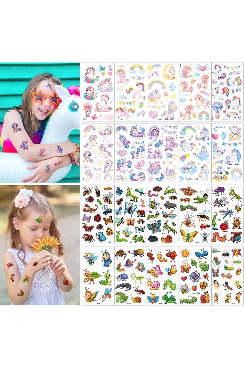 قوس قزح أورينبو 50 ورقة وشم مؤقت للأطفال، 538 قطعة وشم مزيف، حيوانات، حشرات، وحيد القرن، جنيات، حوريات البحر، مجموعة وشم لطيفة، وشم مقاوم للماء لحفلات أعياد الميلاد، لوازم هدايا، حقيبة هدايا - Image 5