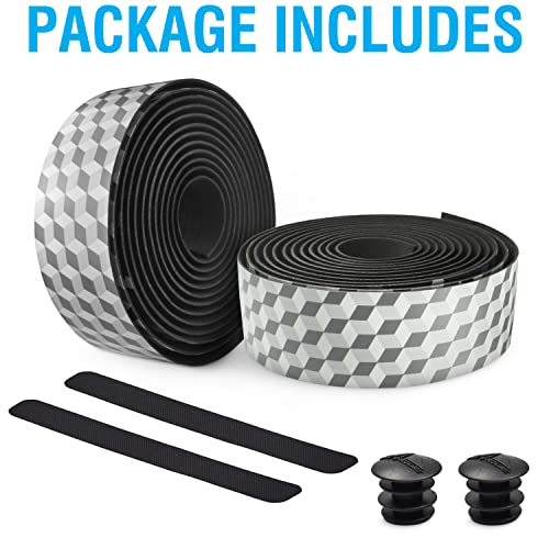 MARQUE Pro Bike Handlebar Tape – Road Cycling Bicycle Handle Bar Wrap with Adhesive Backs, Comes with Pair of Bar End Plugs – 2 Rolls per Set (Fusion Black) - Image 5