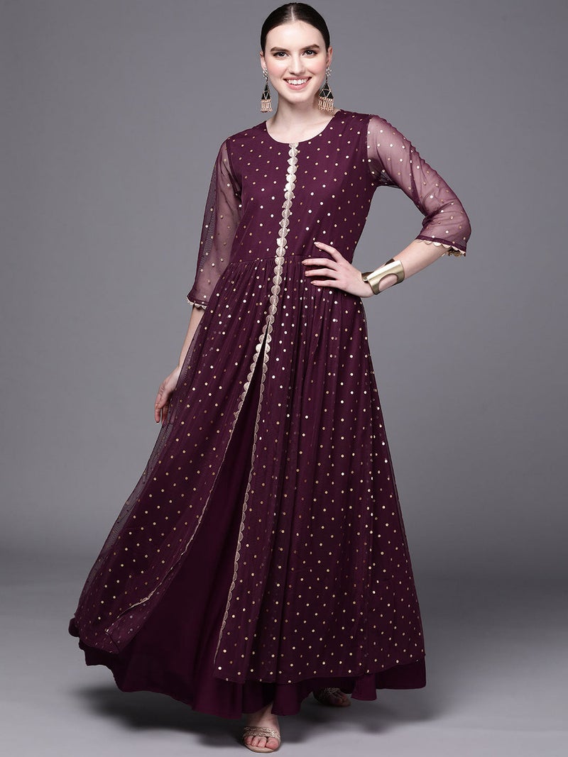Ahalyaa Wine Ethnic Dress for Women - Image 1