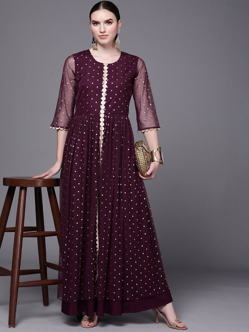 Ahalyaa Wine Ethnic Dress for Women - Image 5