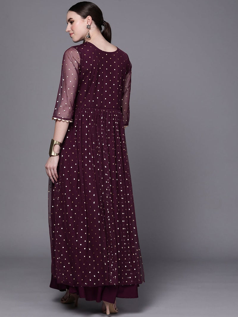Ahalyaa Wine Ethnic Dress for Women - Image 4