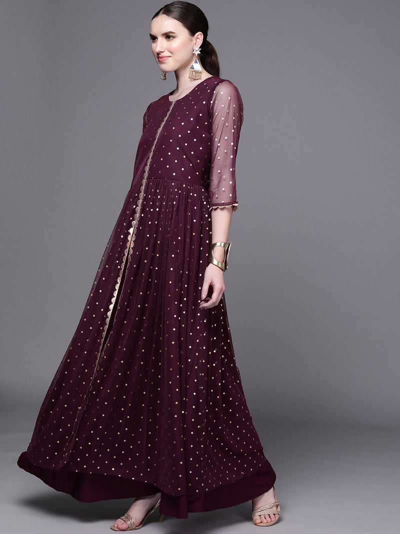 Ahalyaa Wine Ethnic Dress for Women - Image 3