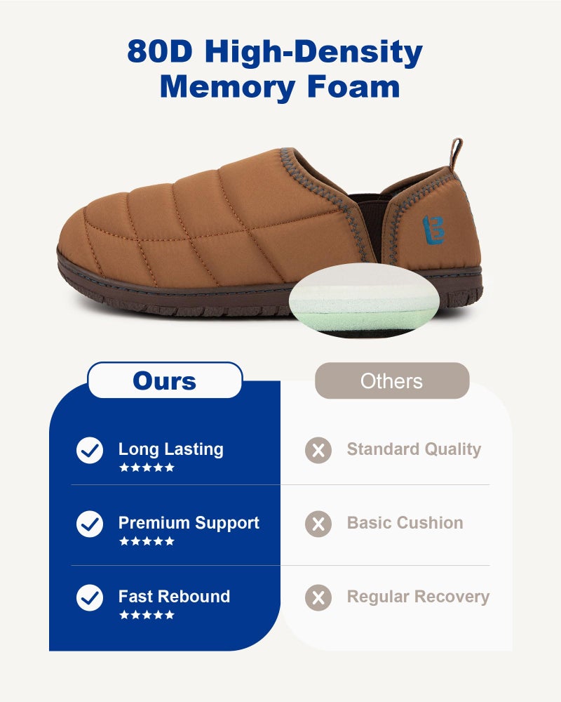 LongBay Men's Outdoor Slippers Two Tone Warm Memory Foam Slip On Indoor House Shoes bedroom Loafers Chestnut, 10 - Image 5