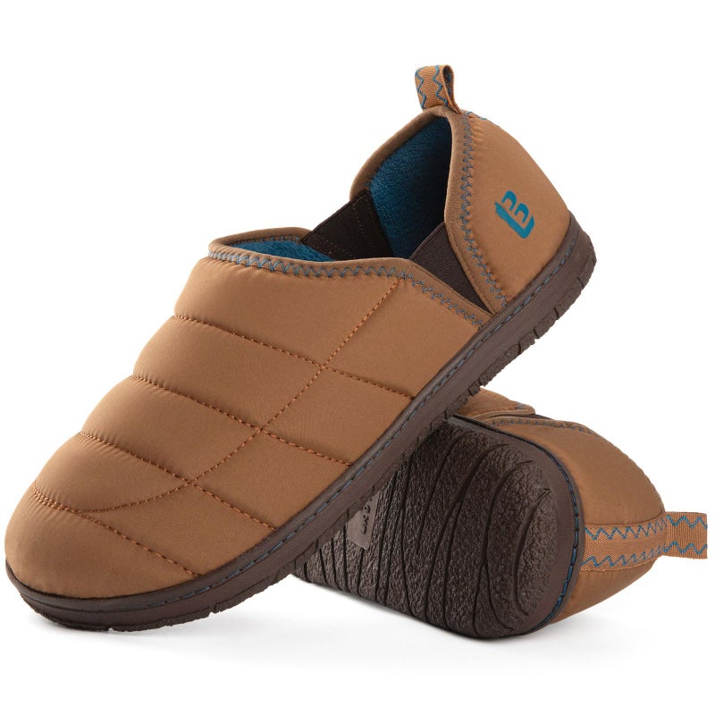 LongBay Men's Outdoor Slippers Two Tone Warm Memory Foam Slip On Indoor House Shoes bedroom Loafers Chestnut, 10 - Image 1