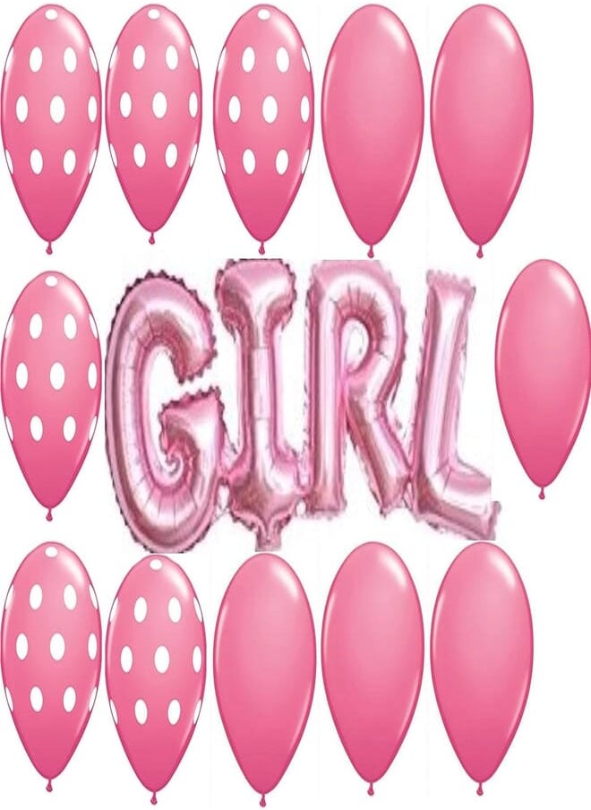 Salux Newborn, Baby Shower Girl Bouquet 12 Pcs Pink Balloons and Girl Pink Foil Balloon - SALUX Collection 