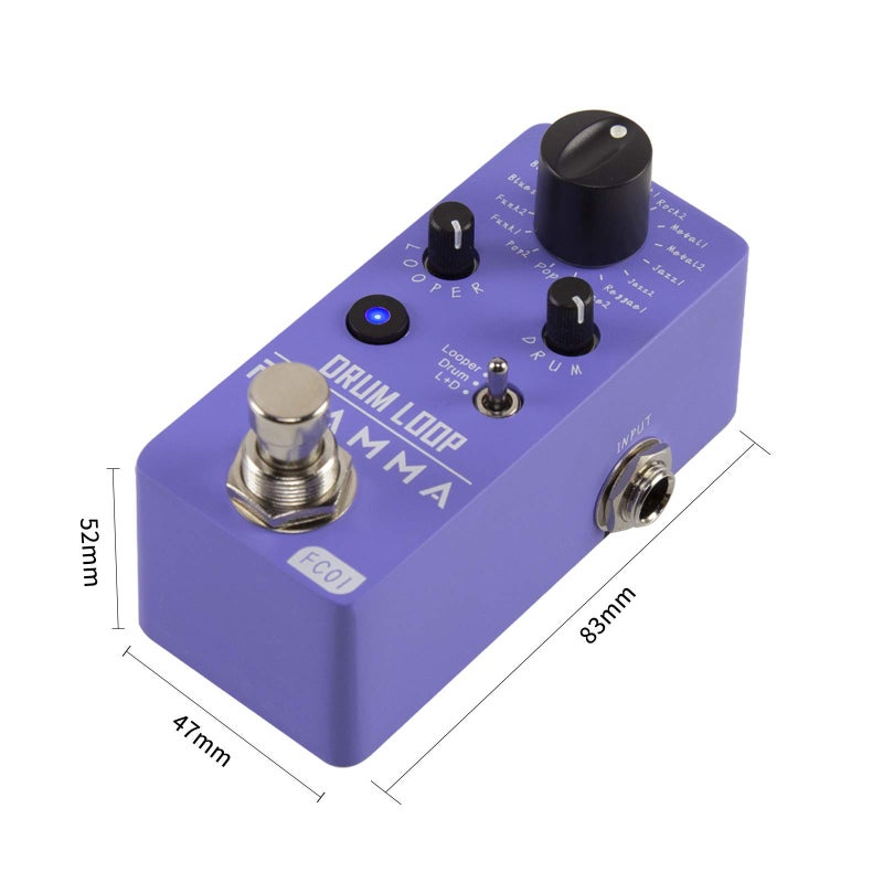 FLAMMA FC01 Looper Pedal Drum Machine 2 in 1 Drum Looper Guitar Pedals, 20 Minutes Loop Time with 16 Drum Grooves, Tap Tempo, 44.1kHz/16Bit Mini Guitar Effects Pedal with 3 Mode - Image 5