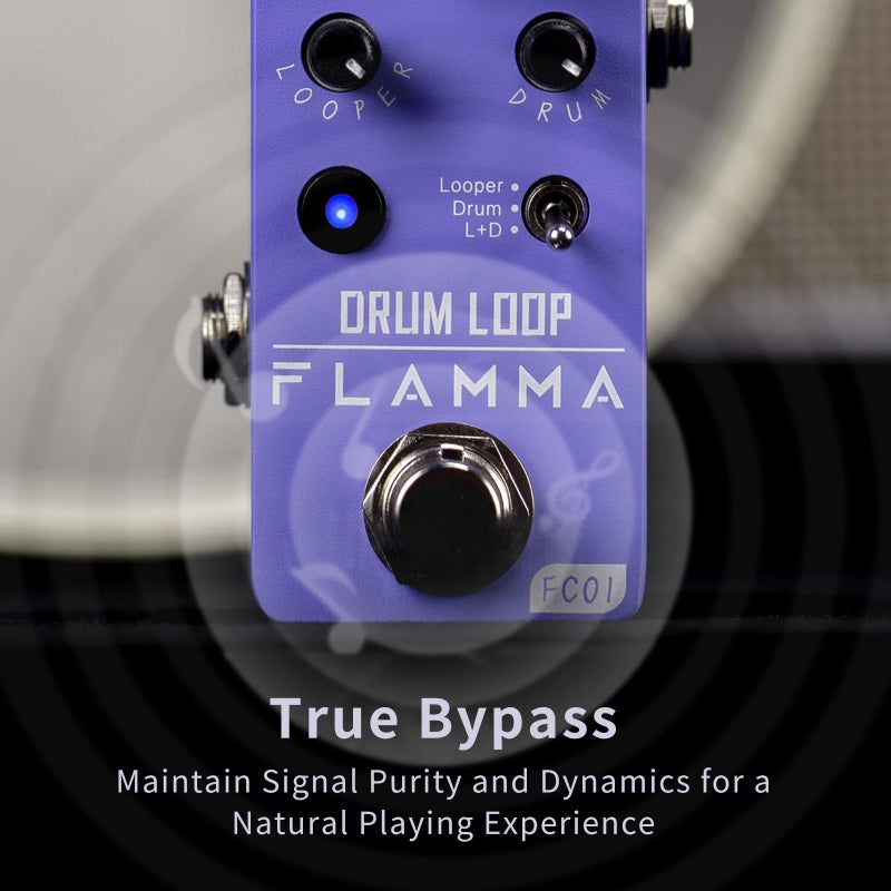 FLAMMA FC01 Looper Pedal Drum Machine 2 in 1 Drum Looper Guitar Pedals, 20 Minutes Loop Time with 16 Drum Grooves, Tap Tempo, 44.1kHz/16Bit Mini Guitar Effects Pedal with 3 Mode - Image 4