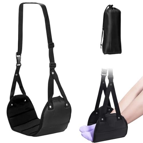 Homeaura® Foot Leg Rest for Flight Travel | Adjustable Foot Hammock for Airplane with Storage Bag | Portable Leg Rest for Flight Travel | Footrest for Airplane Seat Office Desk and Long Trips (Black) - Image 1