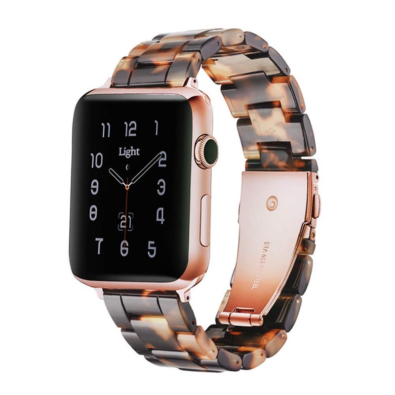 Light Resin Fashion Bracelet Strap Compatible with Apple Watch Ultra/Series 8/7/6/5/SE/4/3/2/1 – Stylish Stainless Steel Buckle Band - Image 1