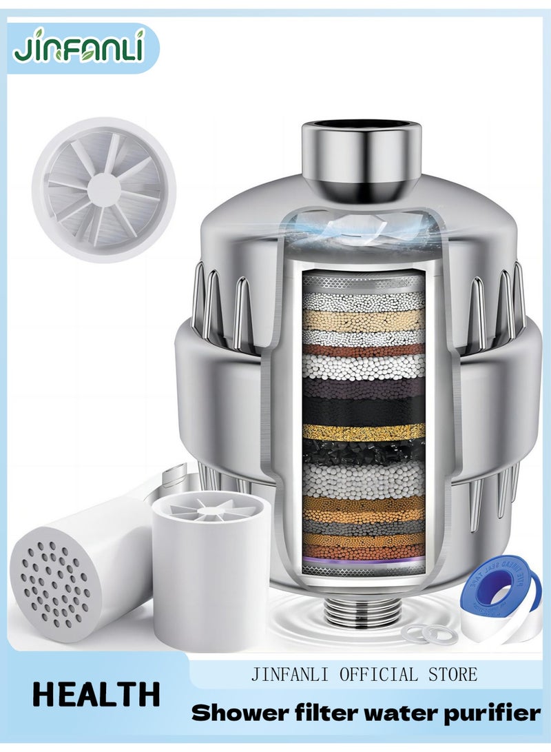 JINFANLI Shower Filter, 20-Stage Shower Head Filter for Hard Water with 2 Replaceable Filter Cartridges, Universal Shower Head Filter Removes Chlorine, Impurities, Hard Water Effects - Image 1