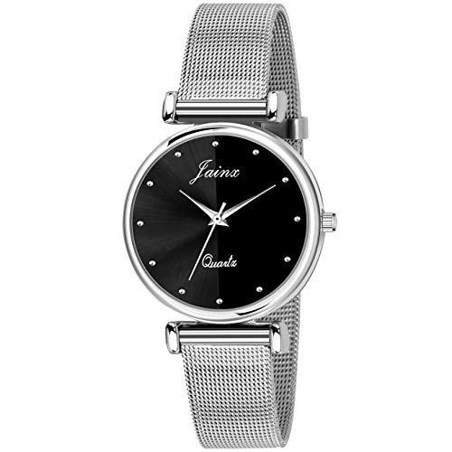jainx Silver Steel Chain Analog Wrist Watch for Women and Girls - JW667 - Image 1