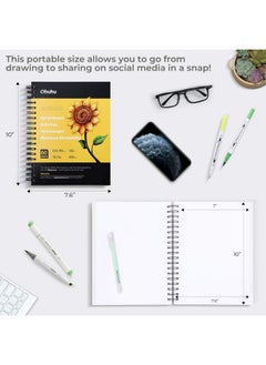Ohuhu Ohuhu Marker Pads Art Sketchbook, 7.6"x10" Large Paper Size, 120LB/200GSM Heavy Smooth Drawing Papers, 60 Sheets/120 Pages, Spiral Bound Sketch Book for Alcohol Markers Christmas Gift  - Image 5