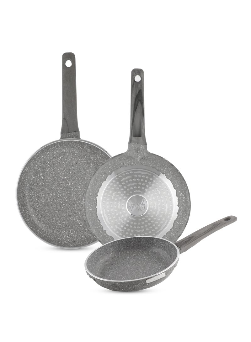 Life Smile طقم مقالي غير لاصقة مغطاة بالجرانيت من 3 قطع - قاعدة تحريض، أواني طهي متينة - Image 1