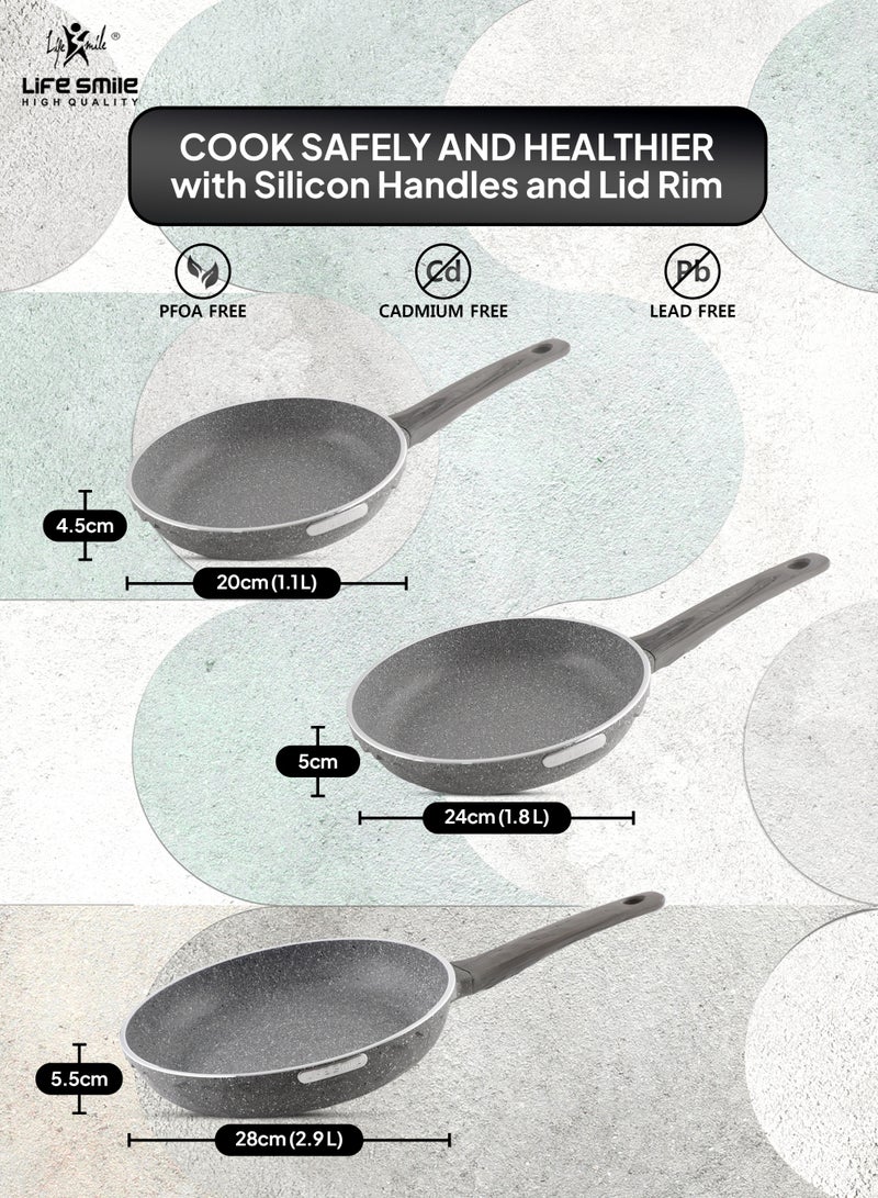 Life Smile طقم مقالي غير لاصقة مغطاة بالجرانيت من 3 قطع - قاعدة تحريض، أواني طهي متينة - Image 3
