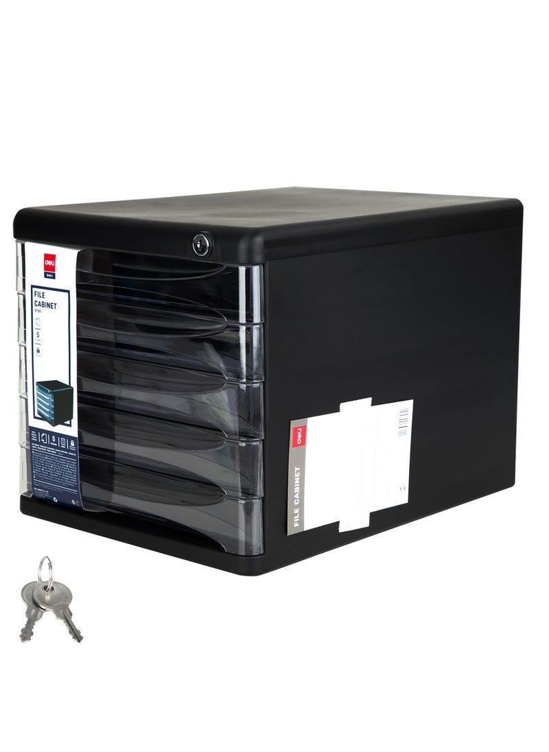 Deli 5-Drawer Desktop File Cabinet Black With Key Lock  - Image 1