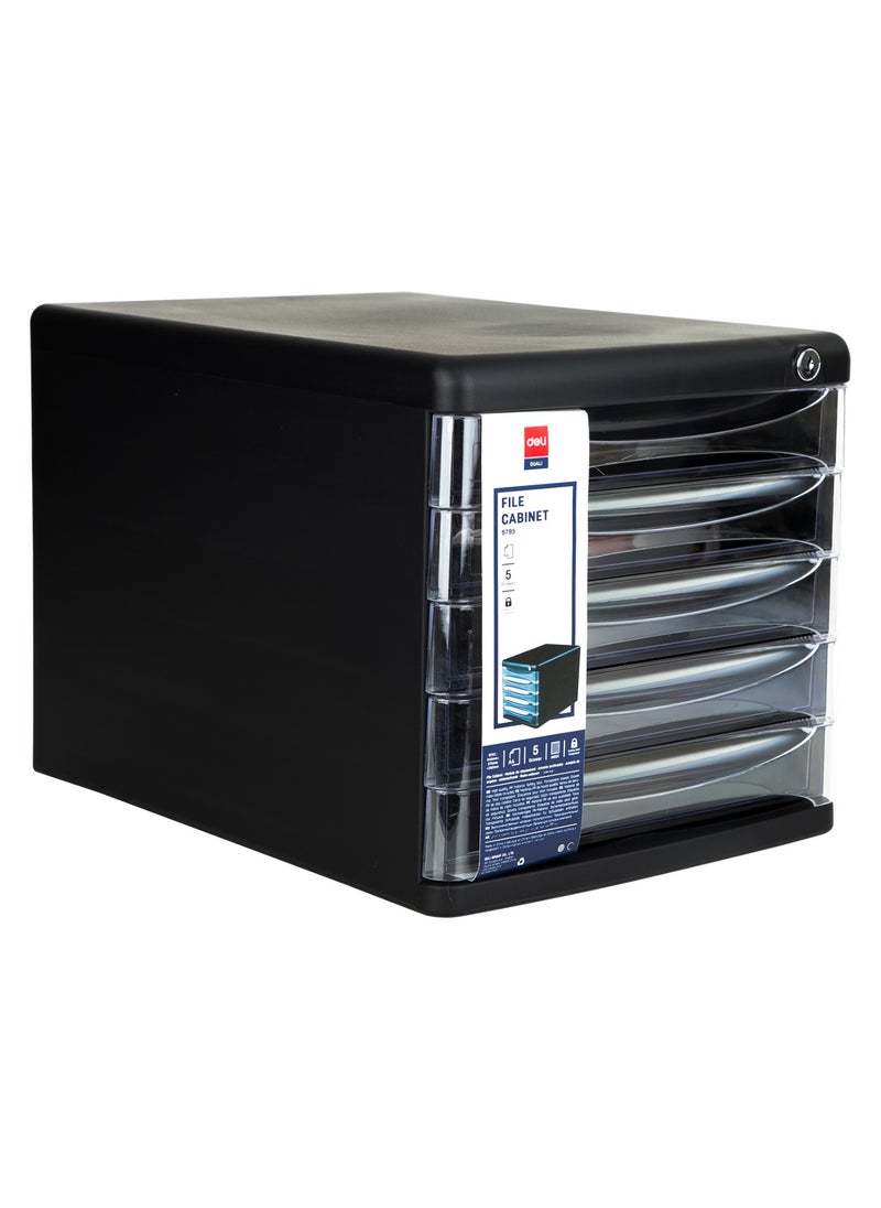 Deli 5-Drawer Desktop File Cabinet Black With Key Lock  - Image 4