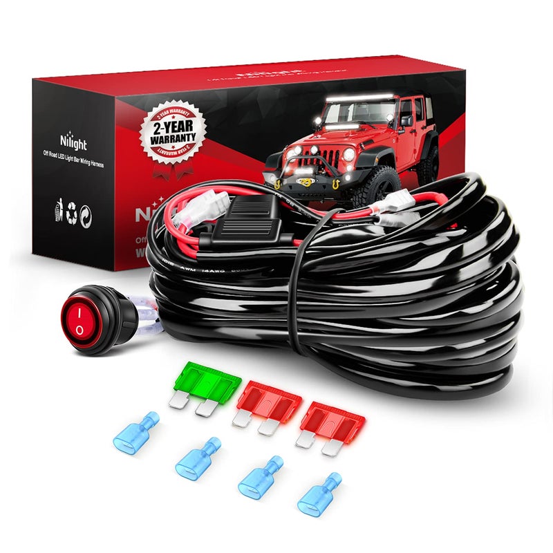 Nilight LED Light Bar Wiring Harness Kit  2 Leads 12AWG Heavy Duty 12V On Off Switch Power Relay Blade Fuse for Off Road LED Work Light