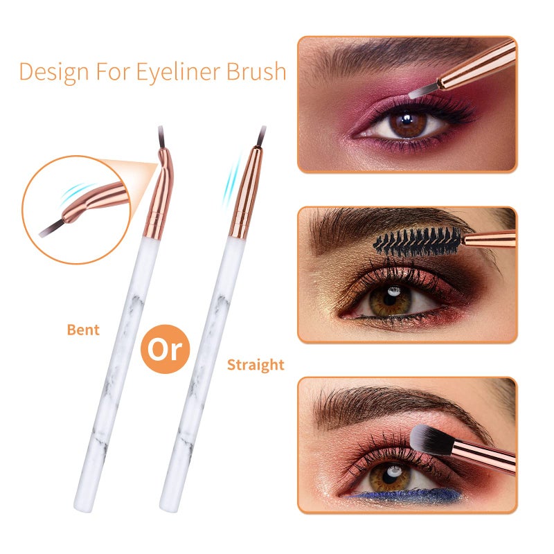 DUAIU Eye Makeup Brushes DUAIU 16Pcs Eyeshadow brushes Eyebrow Eyeliner Blending Brush Premium Synthetic & Marble Handle Brushes sets with Pink Cosmetic Bag - Image 3