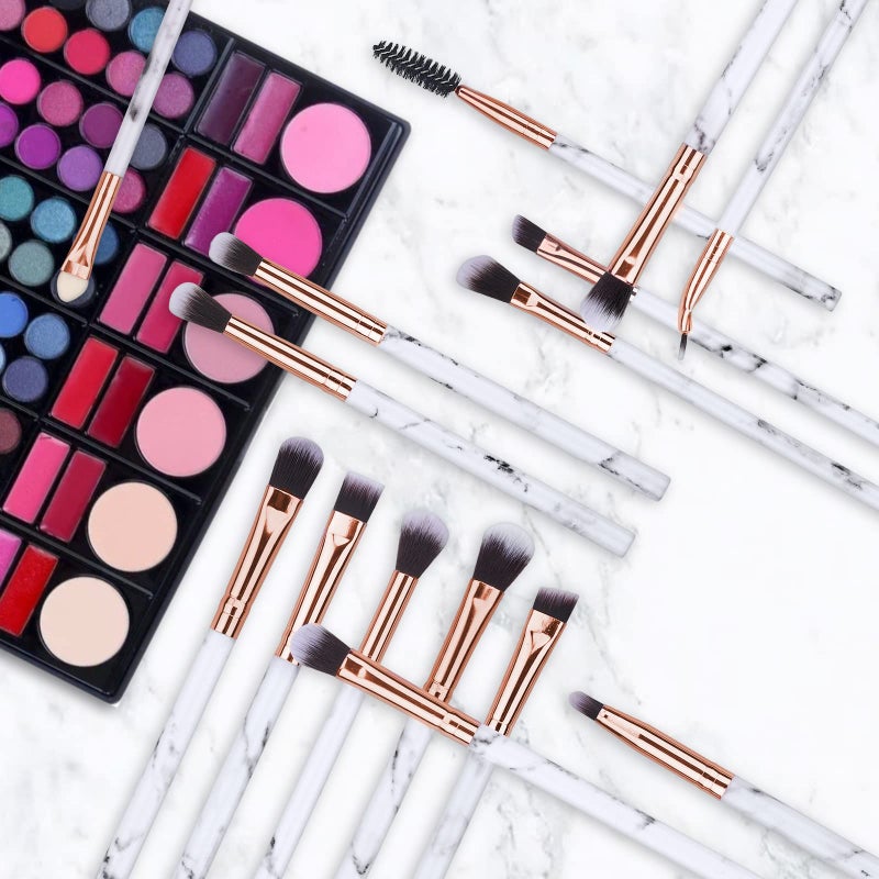 DUAIU Eye Makeup Brushes DUAIU 16Pcs Eyeshadow brushes Eyebrow Eyeliner Blending Brush Premium Synthetic & Marble Handle Brushes sets with Pink Cosmetic Bag - Image 5