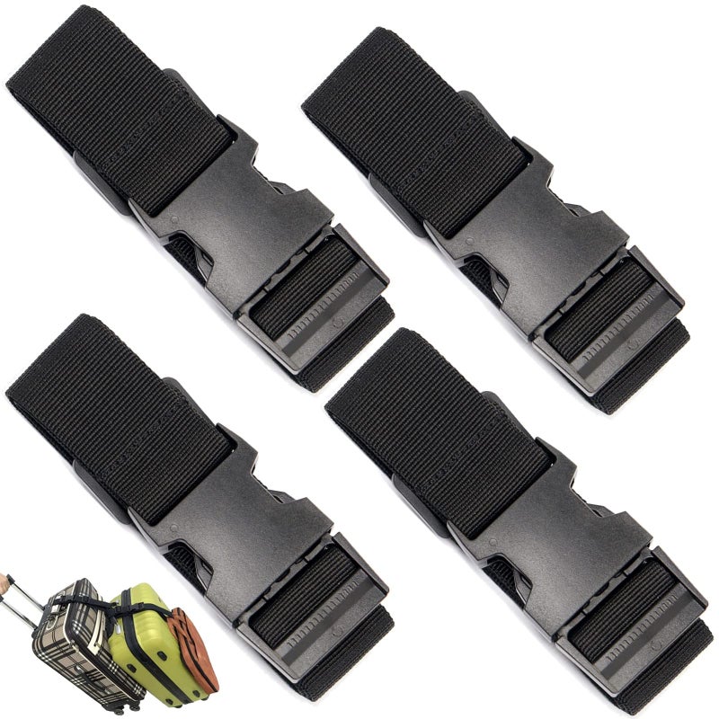 Ajmyonsp 4Pack Luggage Straps Add A Bag Luggage Strap to Connect Two Suitcases, Adjustable Luggage Belt Connector for Carry On, Travel Attachment Accessories for Connect Your 3 Luggages, Black  - Image 1