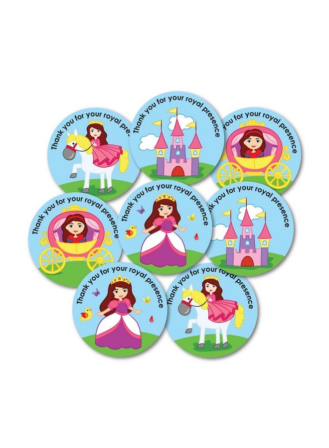 weRevel Royal Princess Theme Thank You Party Stickers, 40 Count, 2 Inches, Round, 4 Unique Designs - Image 1