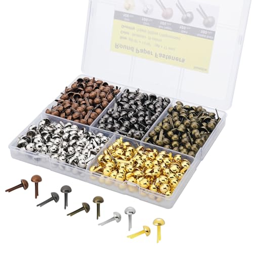 Homdire Brads for Paper Crafts 500pcs Multicolor Metal Paper Fasteners 8x17mm Fasteners for Crafts Paper Brads Round Head Fasteners Split Pin - Image 1