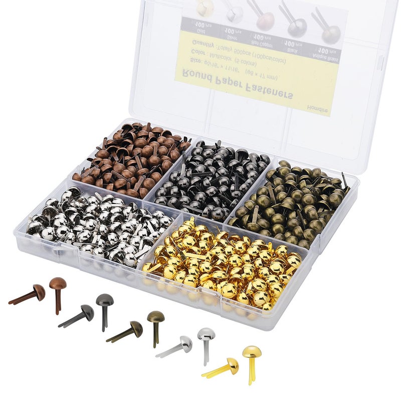 Homdire Brads for Paper Crafts 500pcs Multicolor Metal Paper Fasteners 8x17mm Fasteners for Crafts Paper Brads Round Head Fasteners Split Pin - Image 3