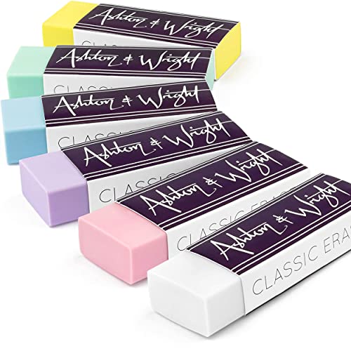 Ashton and Wright - Classic Eraser - Latex Free Plastic Rubber - [Pack of 6] - Pack of 5 Pastel + 1 White - Image 1