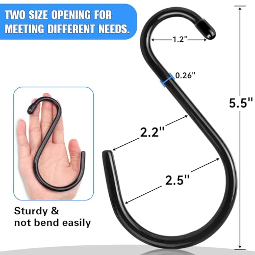 Antimbee 12 Pack Heavy Duty S Hooks, 5.5 inch Large S Hooks, S Hook Hanger with Rubber Coated, Black S Shaped Hook for Hanging Plants, Banana, Clothes, Bags,Towels, Kitchen Utensil - Image 2