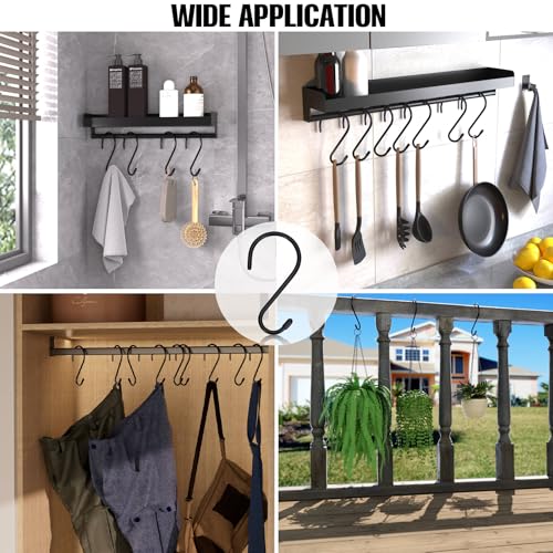 Antimbee 12 Pack Heavy Duty S Hooks, 5.5 inch Large S Hooks, S Hook Hanger with Rubber Coated, Black S Shaped Hook for Hanging Plants, Banana, Clothes, Bags,Towels, Kitchen Utensil - Image 3