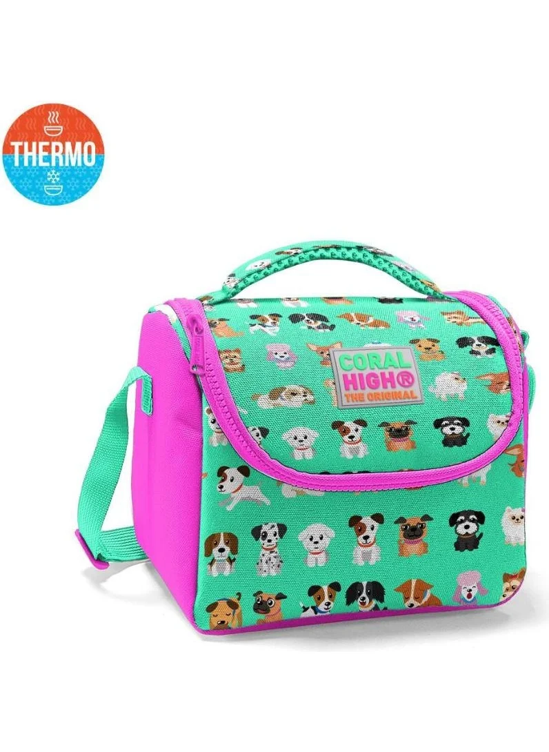 كورال هاي Kids Water Green Pink Dog Pattern Thermo Lunch Box 11715
