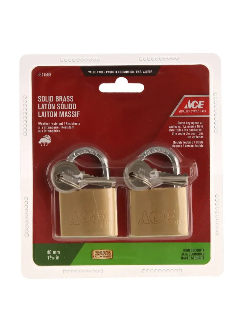 ACE Solid Brass Padlock Pack 40mm 2Pcs