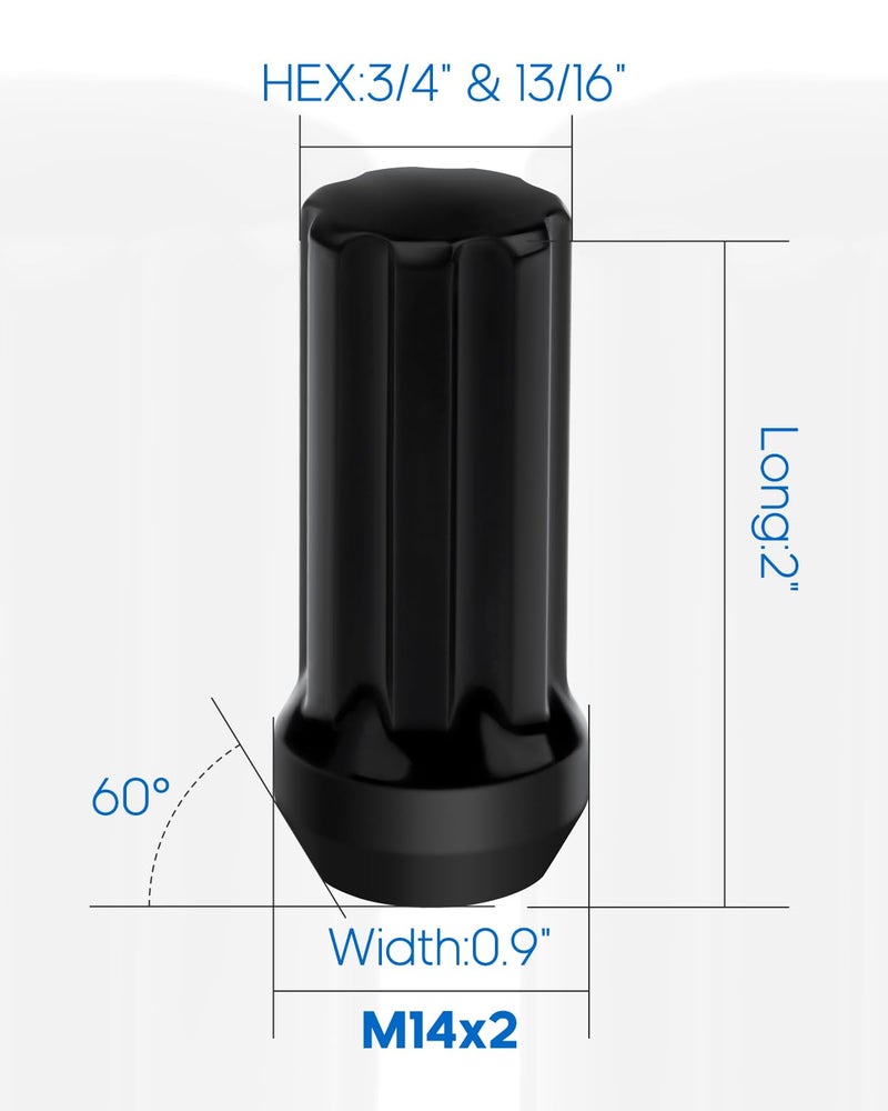 ECCPP صواميل العجلات ECCPP M14x2 عدد 32 قطعة + 2 مفتاح خيط 14x2.0 أسود مصقول من الفولاذ المطروق لسيارات فورد إكسبيديشن وفورد F-250 سوبر ديوتي وفورد F-350 سوبر ديوتي 1999-2004 - Image 2