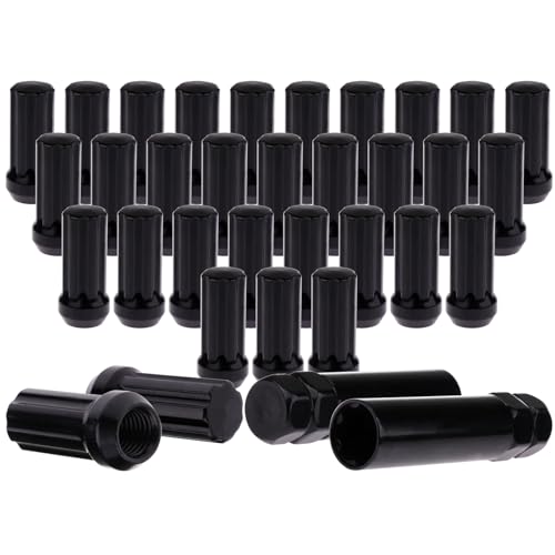 ECCPP صواميل العجلات ECCPP M14x2 عدد 32 قطعة + 2 مفتاح خيط 14x2.0 أسود مصقول من الفولاذ المطروق لسيارات فورد إكسبيديشن وفورد F-250 سوبر ديوتي وفورد F-350 سوبر ديوتي 1999-2004 - Image 1