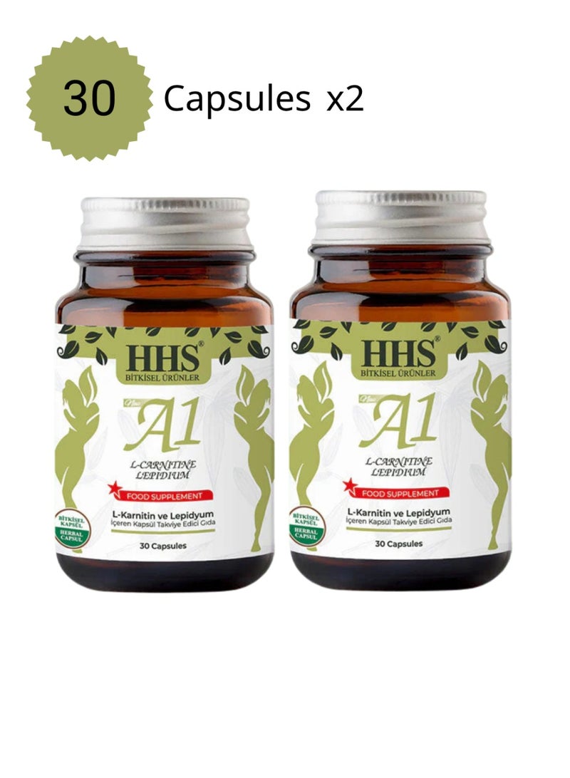 HHS A1 L-carnitine Lepidium - Herbal Weight Loss Food Supplement 30 Capsules pack of 2 - Image 1