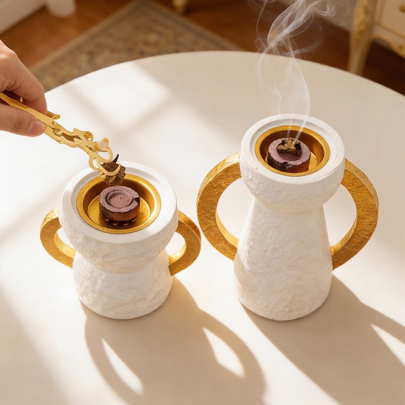 مبخرة سيراميك عربية بقبة ذهبية - Image 3