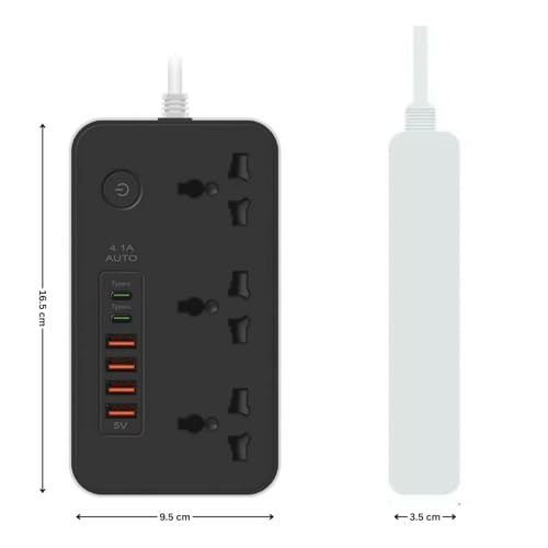 BOVTY Extension Board with 20W Fast PD Type C 2500W 10A Extension Cord 4 Universal Socket 38W USB Fast Charging Ports Multi Port Extension for Home,Office,Computer,Mobile 2M Power Cord. (Z65-Black) - Image 2