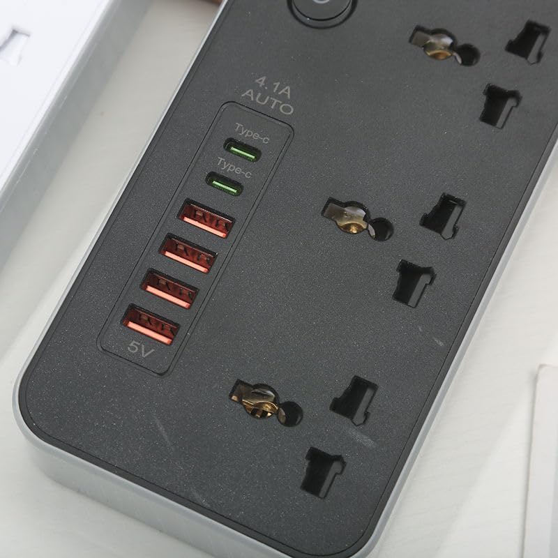 BOVTY Extension Board with 20W Fast PD Type C 2500W 10A Extension Cord 4 Universal Socket 38W USB Fast Charging Ports Multi Port Extension for Home,Office,Computer,Mobile 2M Power Cord. (Z65-Black) - Image 5