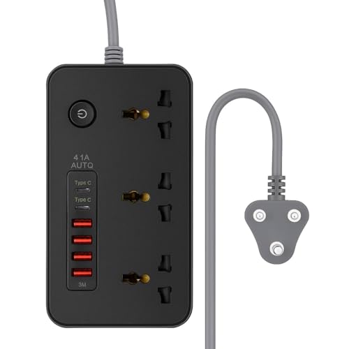 BOVTY Extension Board with 20W Fast PD Type C 2500W 10A Extension Cord 4 Universal Socket 38W USB Fast Charging Ports Multi Port Extension for Home,Office,Computer,Mobile 2M Power Cord. (Z65-Black) - Image 1